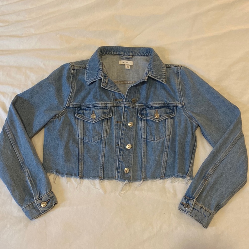 Topshop cropped medium wash denim jacket